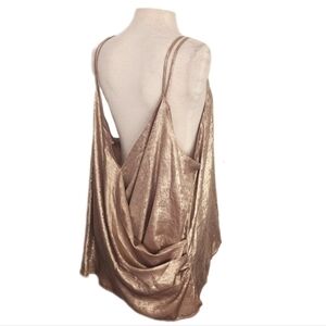 Shein Halter Curve Draped Back Foil Sleeveless Top Gold Plus Size 2X
